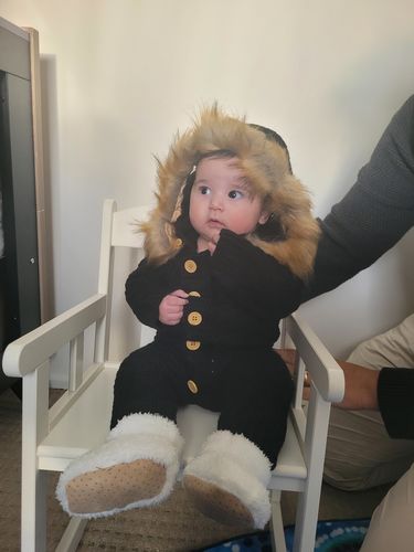 Customer photo review of Hooded Faux Fur Onesie - Black