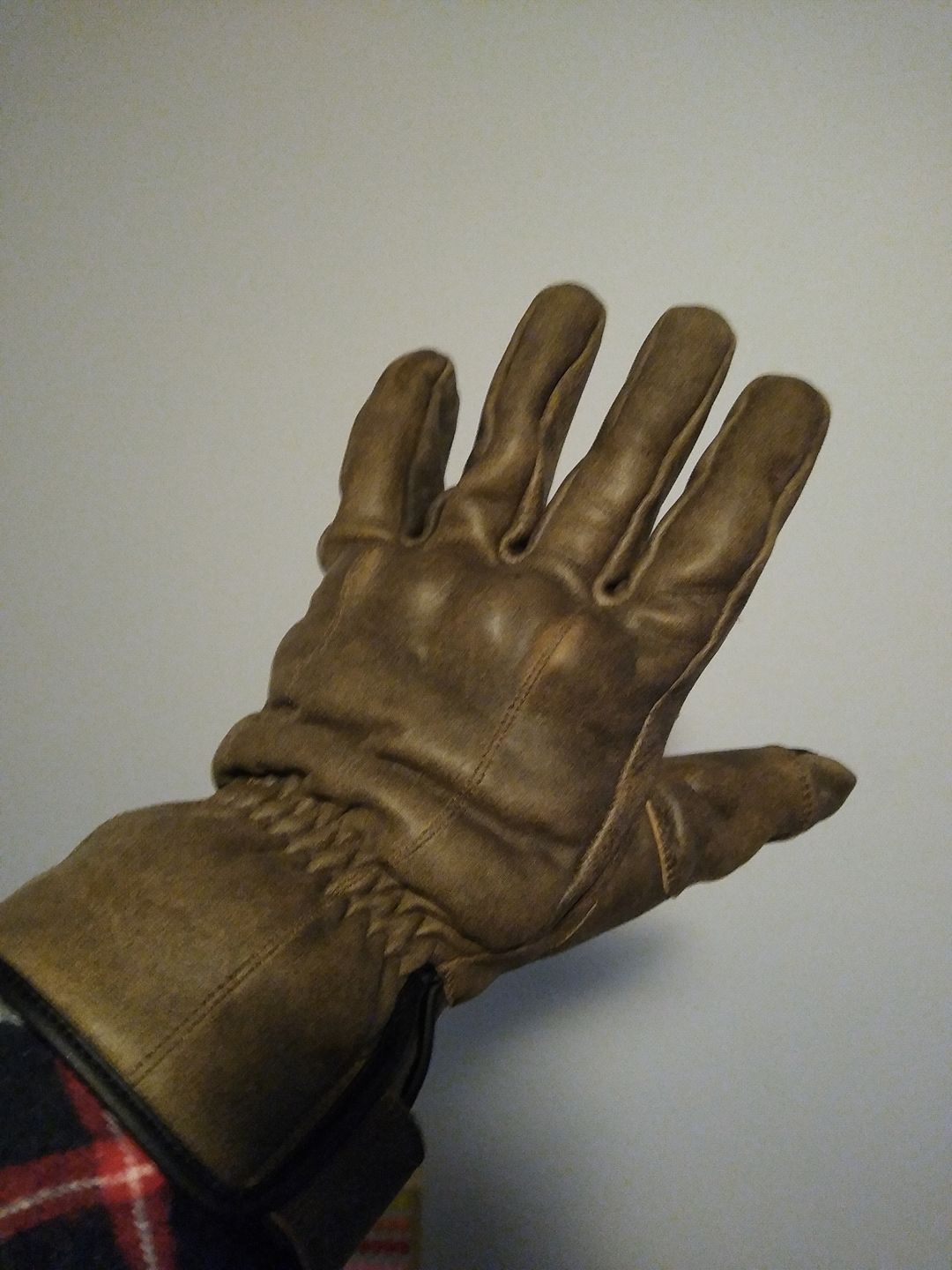 Customer photo review of 'The Original' Double Length Gauntlet | Extra Long Retro Motorbike Gloves | Brown Distressed Leather