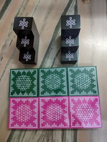 Customer photo review of Lotus Rangoli Wooden Stand /  Chakram Design  Kolam Manai / For Lamps / Deities/ Decoration- 6 inches