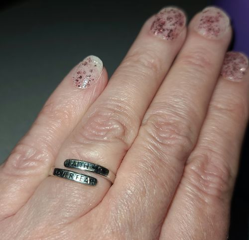 Customer photo review of "FAITH OVER FEAR" Sterling Silver Cross Ring