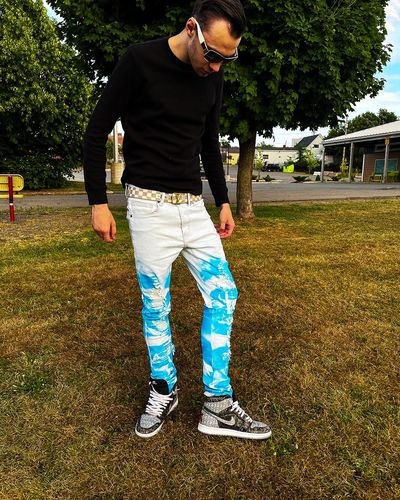 Customer photo review of Triple Stripe Skinny Fit Denim (Light Indigo Blue-Red-White)