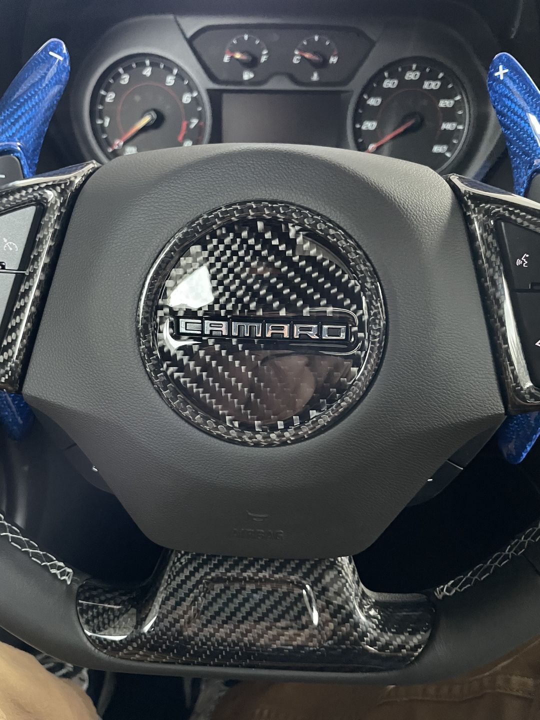 Customer photo review of Carbon Fiber Steering Wheel Center Overlay For Chevy Camaro 2016-2021