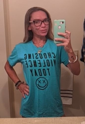 Customer photo review of Salty Savage Unisex "CHOOSING VIOLENCE TODAY" Tee | Island Teal/Black
