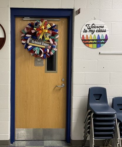 Customer photo review of Wreath Sign, Teacher Sign, Welcome To Class, 18" Wood Round  Sign DECOE-244, Sign For Wreath, DecoExchange