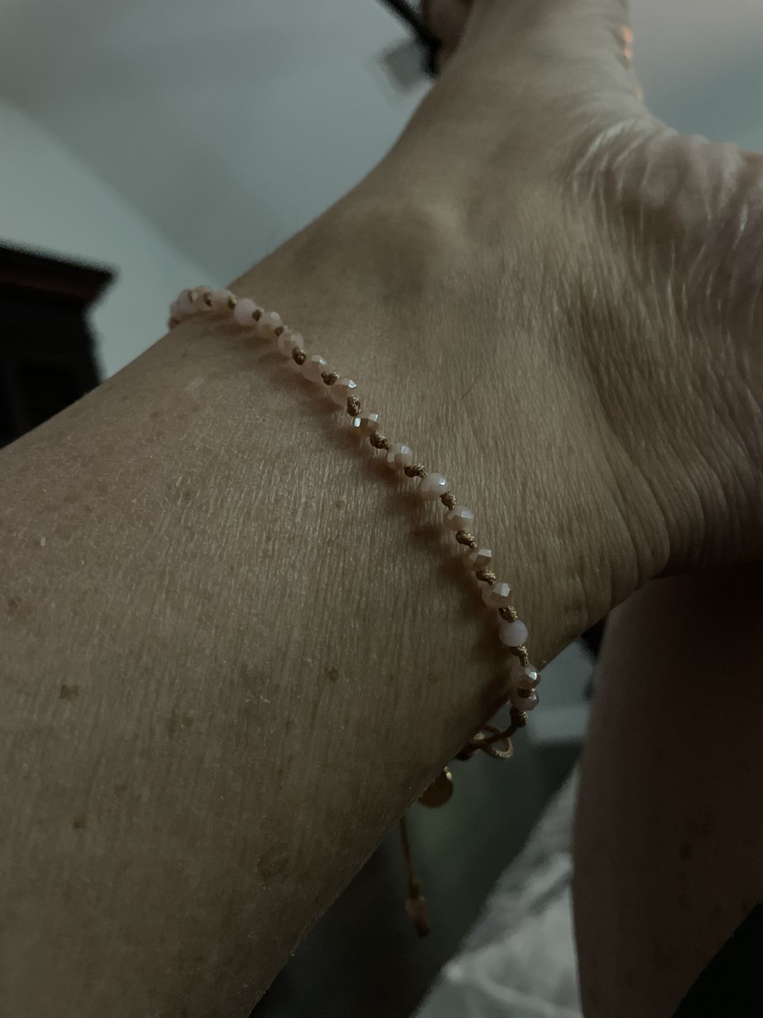 Customer photo review of Joan's Pink FLAKED Crystal Anklet