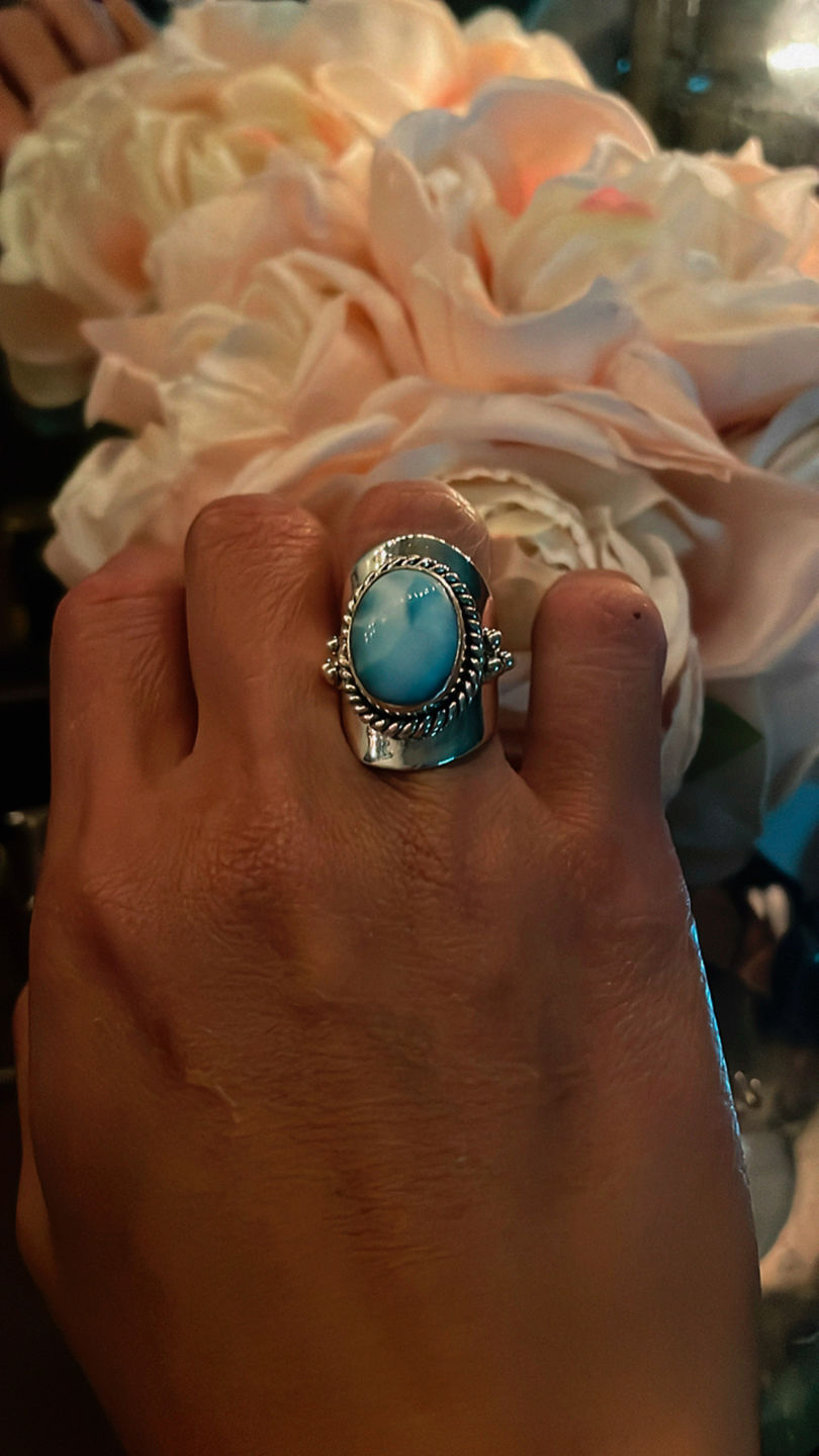 Customer photo review of Larimar Sterling Silver Boho Ring for Women
