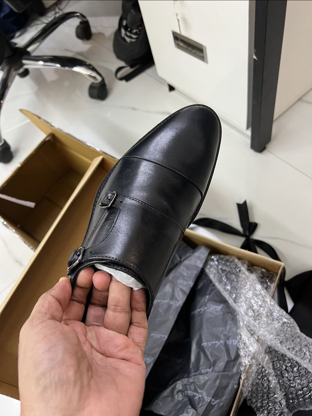 Customer photo review of Double Monk Straps Cap toe - Black