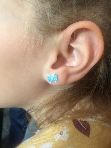 Customer photo review of Children's Sterling Silver 'Blue Sparkle Butterfly' Crystal Stud Earrings