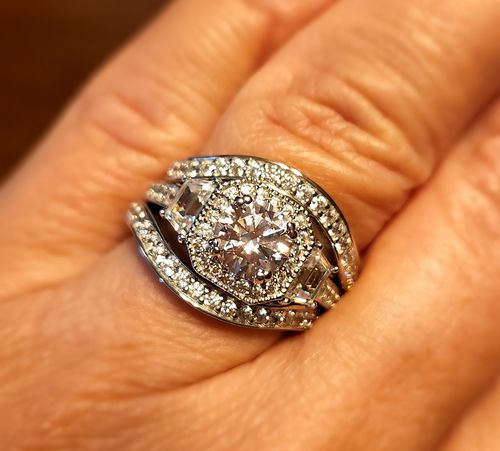 Customer photo review of Halo Art Deco CZ Ring Set in Sterling Silver