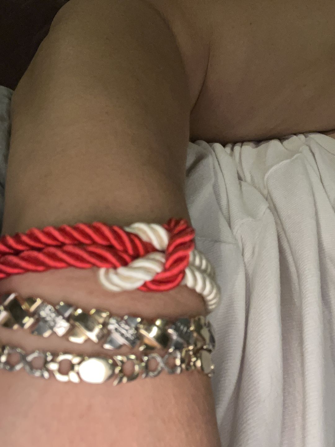 Customer photo review of The Original Love Knot Satin Rope Bracelet- Red and White