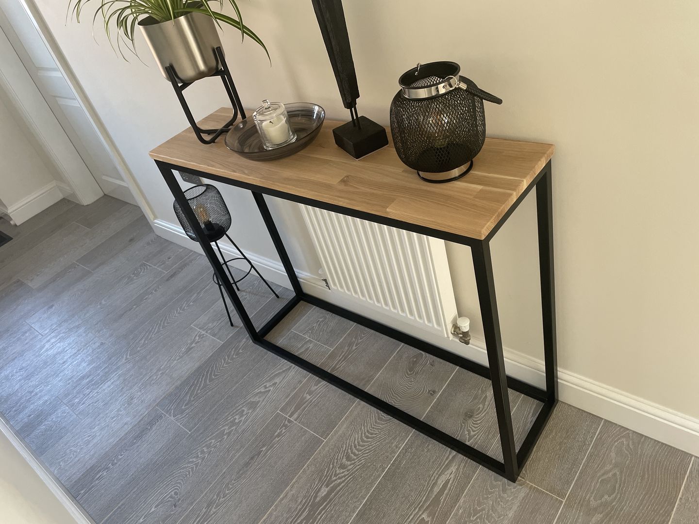 Customer photo review of Oak Console Table Matte Black Steel Frame