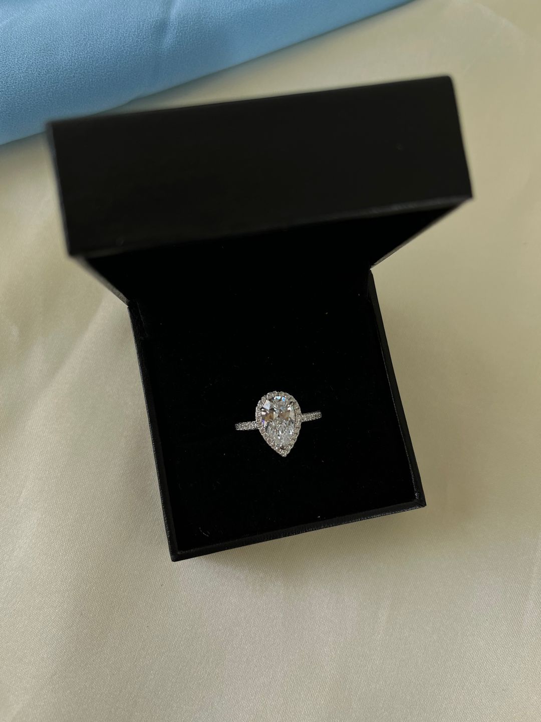 Customer photo review of S925 Halo 2.2Carat Pear Cut Engagement Ring In Sterling Silver Everyday Wearable Ring
