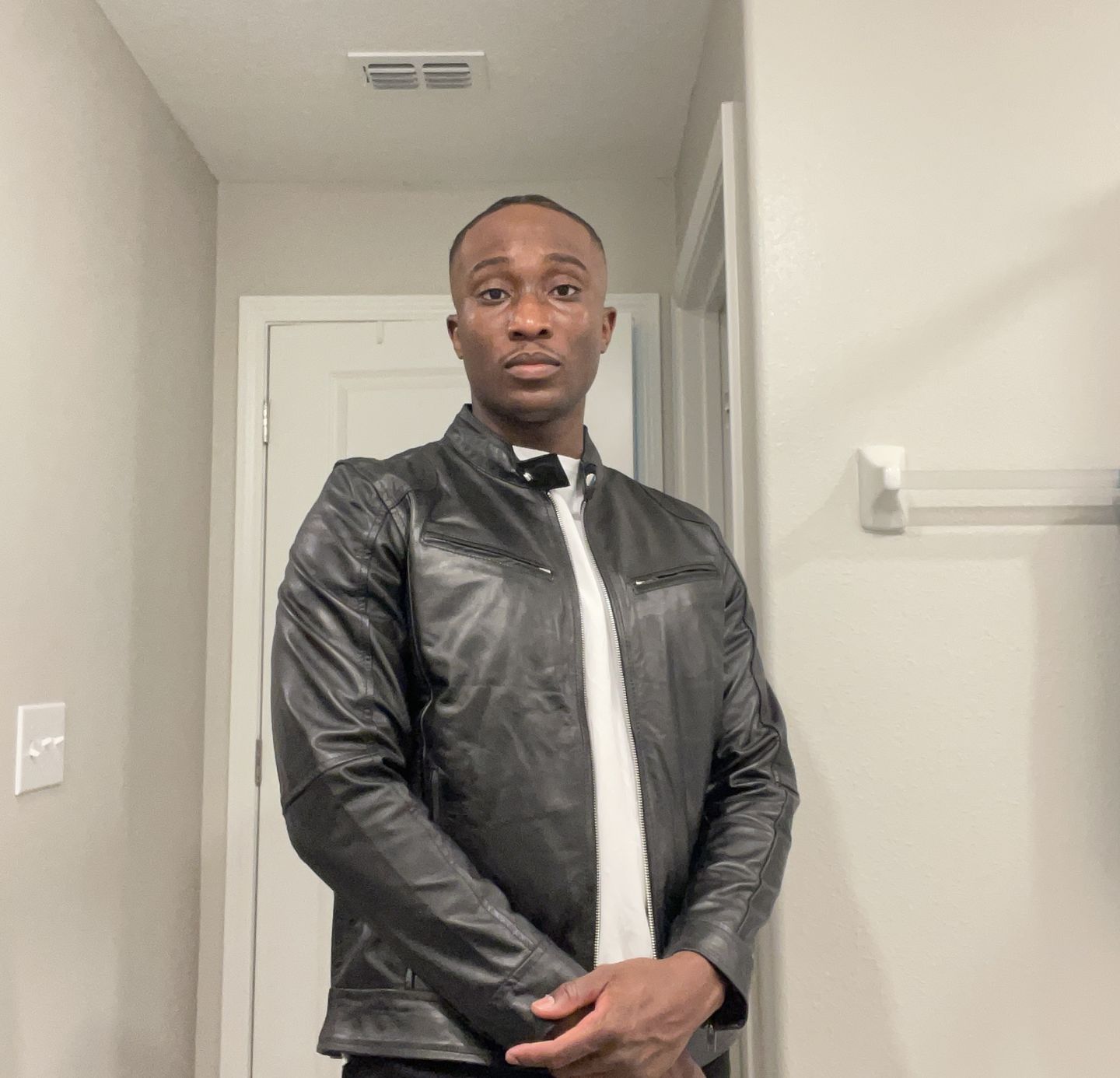 Customer photo review of Black Moto Leather Jacket