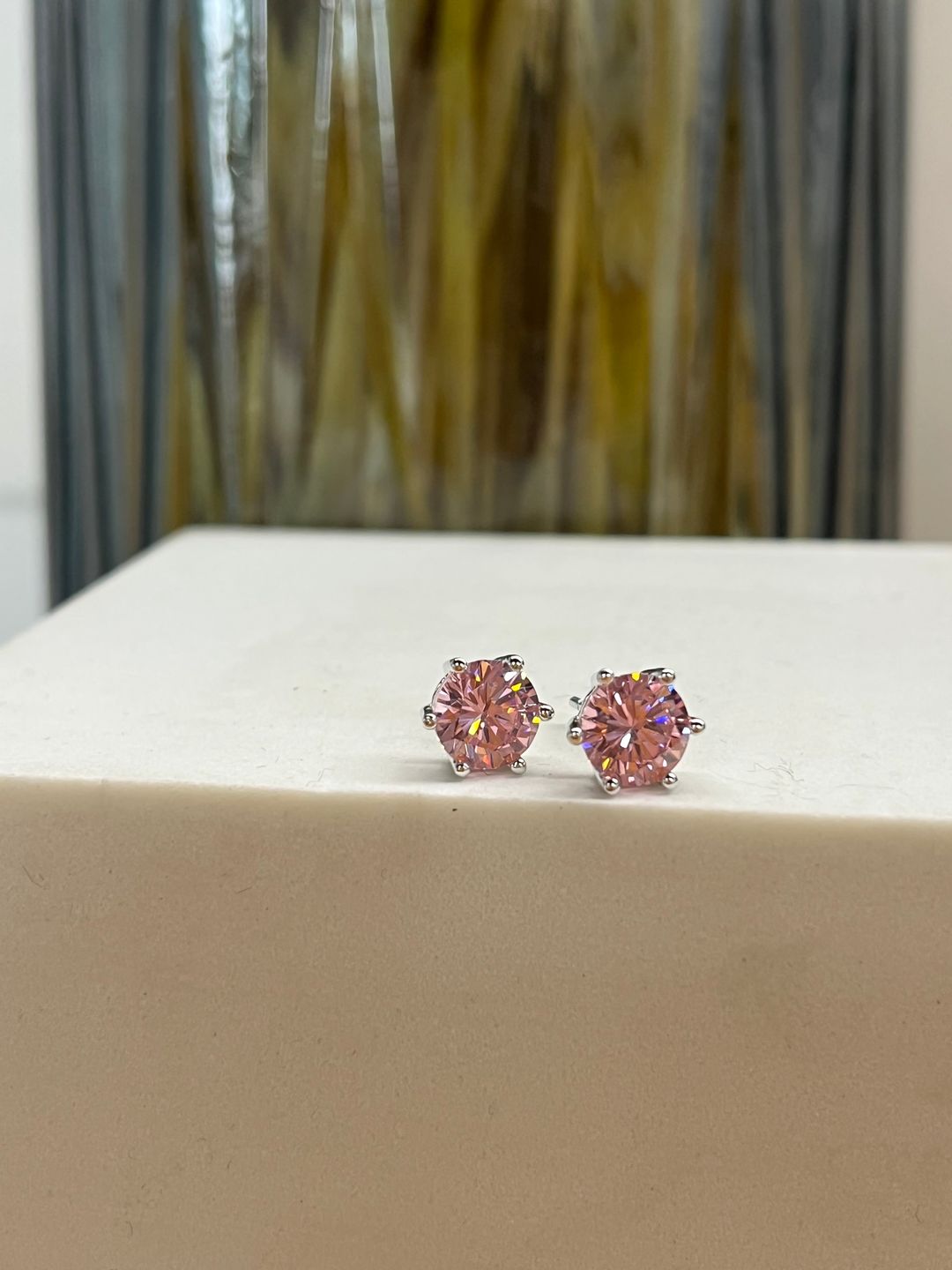 Customer photo review of 2.0 Carat Round Cut Pink Sapphire Stud Earrings In Sterling Silver