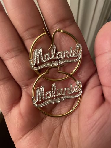 Customer photo review of Diamond Accent Name Earrings