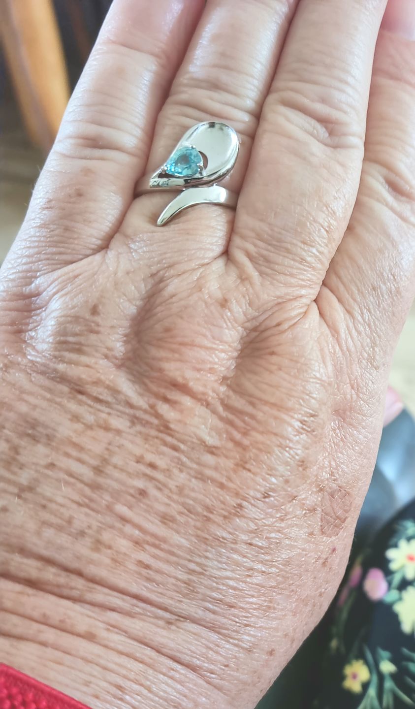 Customer photo review of Sandblast Texture Wave Ring with Ratanakiri Blue Zircon