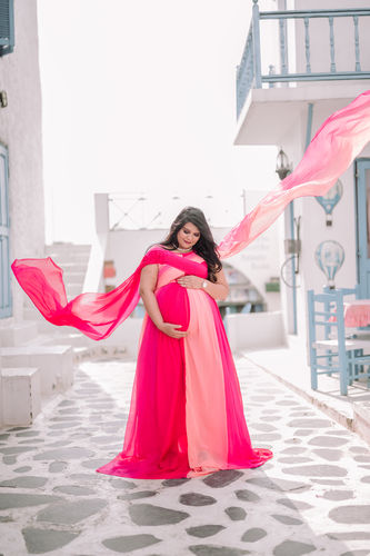 Customer photo review of Luxe Raspberry Maternity Trail Photoshoot Gown