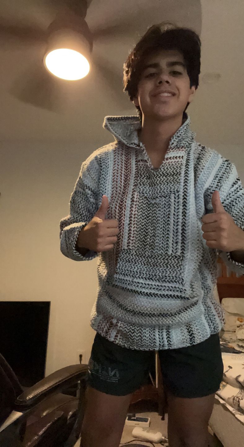 Customer photo review of Classic Stripe Terracotta Baja Hoodie