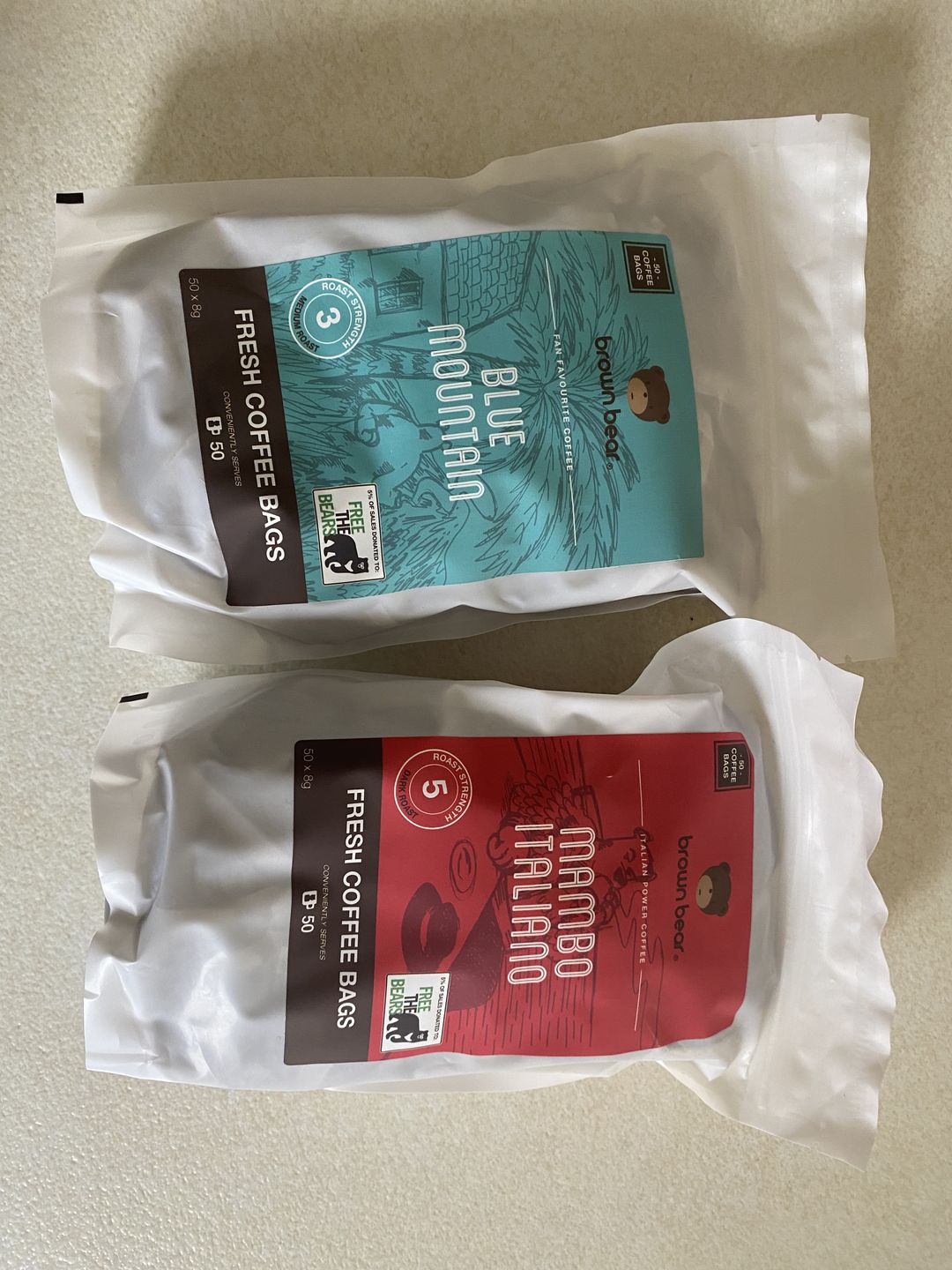 Customer photo review of Blue Mountain Coffee Bags, Strength 3, Medium Roast