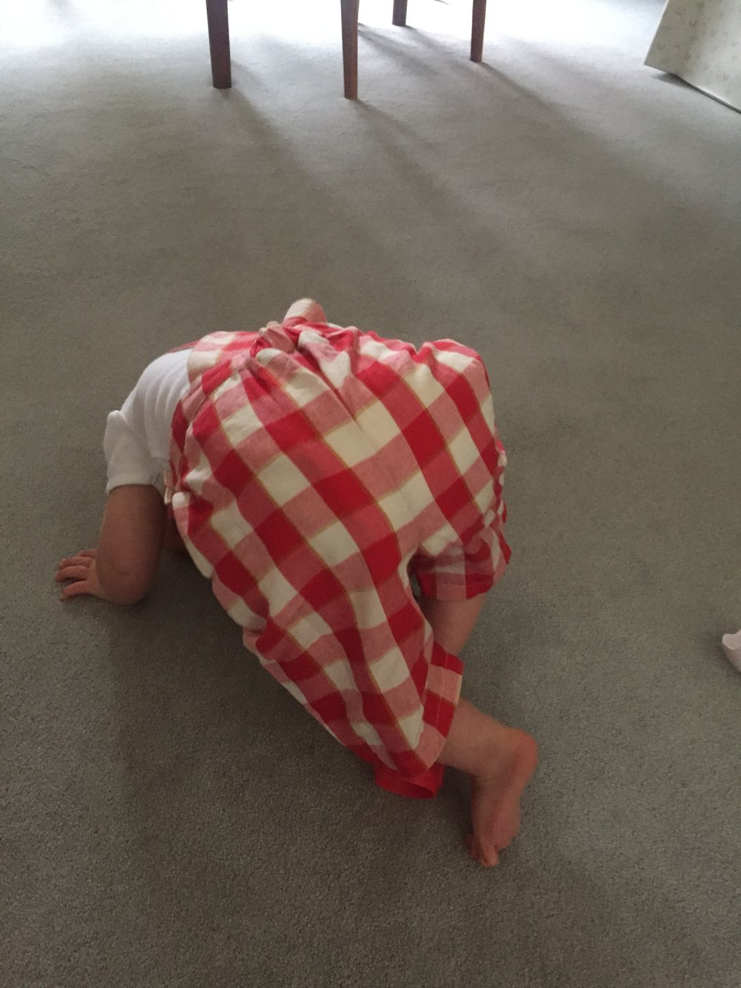 Customer photo review of Red Check Shortie Dungarees