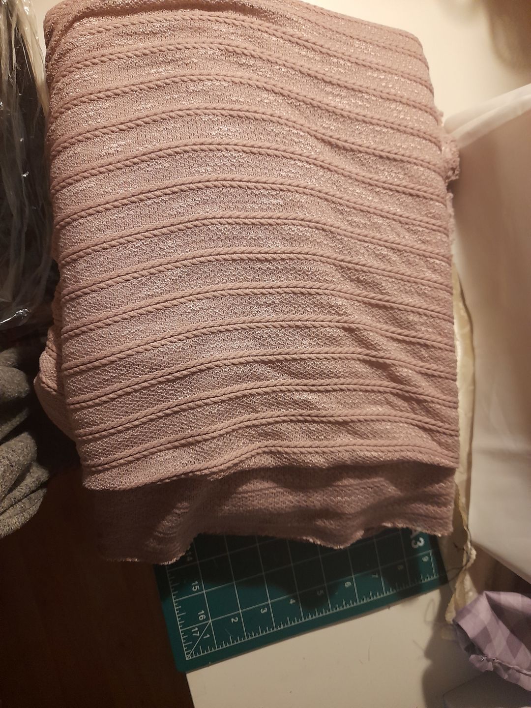 Customer photo review of Dusky Pink Light Weight Cable Knit Fabric