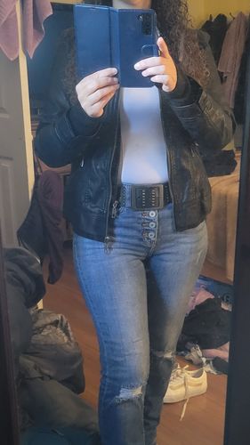 Customer photo review of Girl Next Door Vegan Leather Jacket (Black)