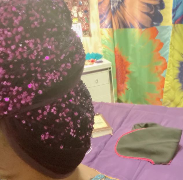 Customer photo review of Purple Sequin on Velvet