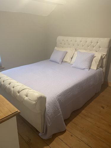 Customer photo review of Custom options for Colorado Soft Cream Naple Chesterfield Sleigh Scroll Bed Frame