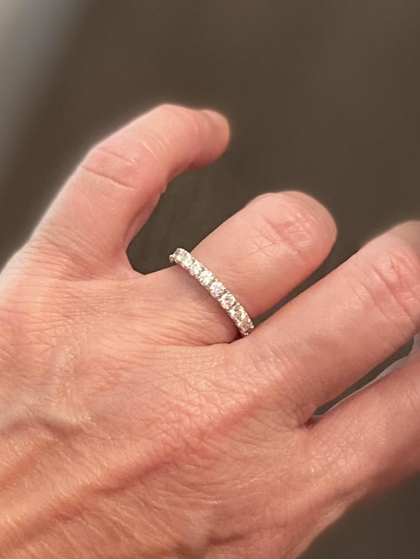 Customer photo review of Pave Moissanite Eternity Wedding Band Ring In Sterling Silver
