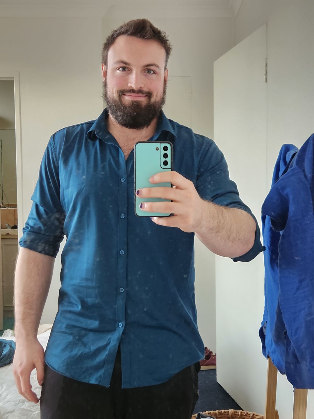 Customer photo review of Bamboo Satin Stretch Shirt - Deep Teal