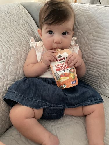 Customer photo review of Holle - Carrot Cat with Carrot, Mango, Banana & Pear Puree Pouch