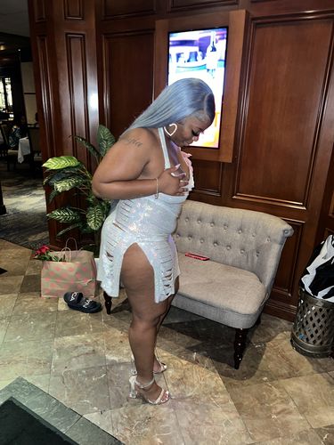 Customer photo review of Sequined Sparkly Halter Collar Splited Mini Dress