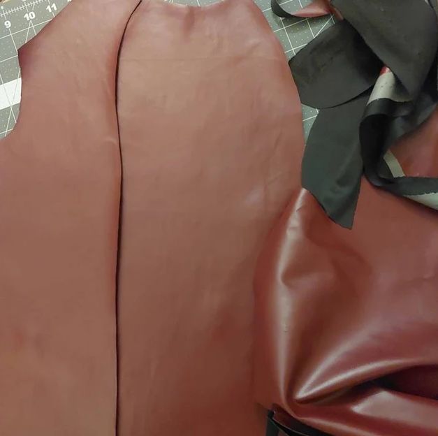 Customer photo review of Burgundy Stretch Faux Leather