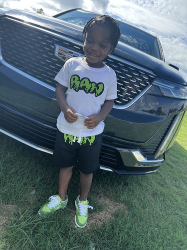 Customer photo review of Kids RAW Drip Lime Green Chenille Crew Neck and Cotton Shorts Set - White Tees / Black Shorts