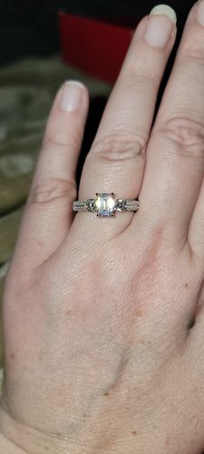 Customer photo review of 3-Stone 1ct Emerald Cut CZ Ring in Sterling Silver