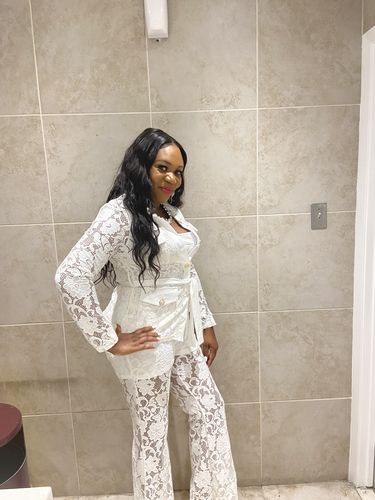 Customer photo review of Lace Classic Single Breasted See-Through Pant Suit