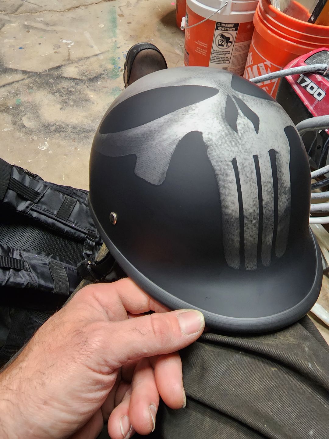 Customer photo review of Low Profile Reversible DOT Polo Helmet / Punisher