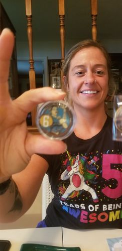 Customer photo review of 1 to 50 Year Rosie Recovery Strength AA/NA Medallions - Tri-Plate Chips/Coins