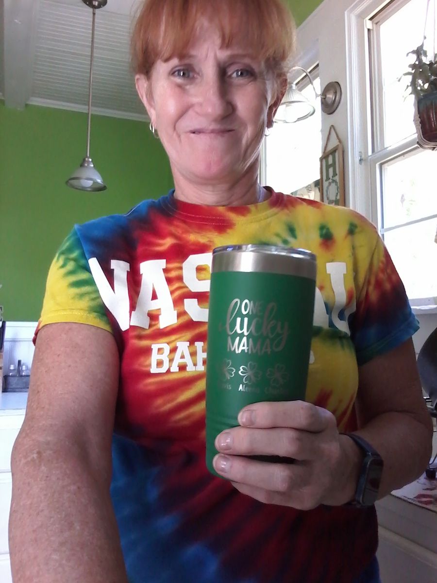 Customer photo review of Lucky Mama (CUSTOM) With Child's Name Engraved Tumblers