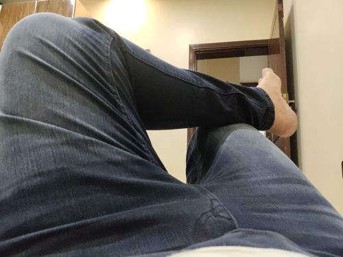 Customer photo review of Straight Fit Stretchable Jeans (Dark Blue)