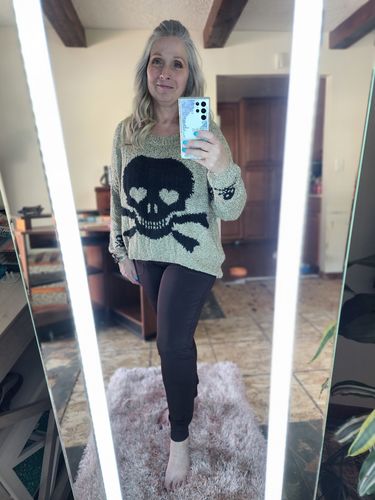 Customer photo review of Love And Pirates Chenille Skull Sweater