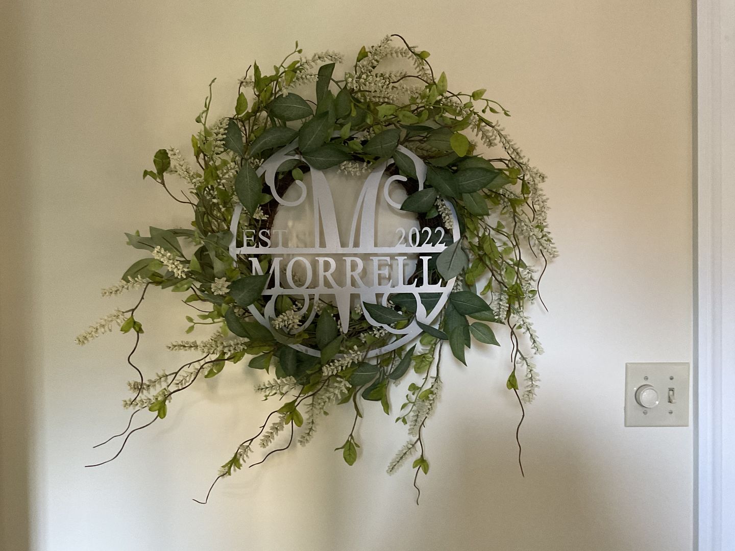 Customer photo review of 15" Established Circle Name and Date Monogram - Custom Wreath Hanger Wall Decor