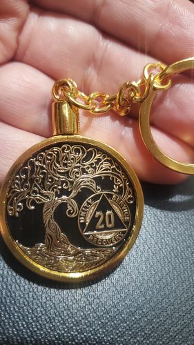 Customer photo review of 34mm Standard Size AA Medallion Keychain - Tri-Plate Chip/Coin/Token Holder - Gold
