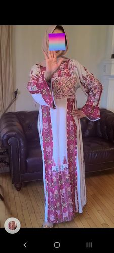 Customer photo review of Beige/Burgundy Modern Manajel Full Embroidered Thobe