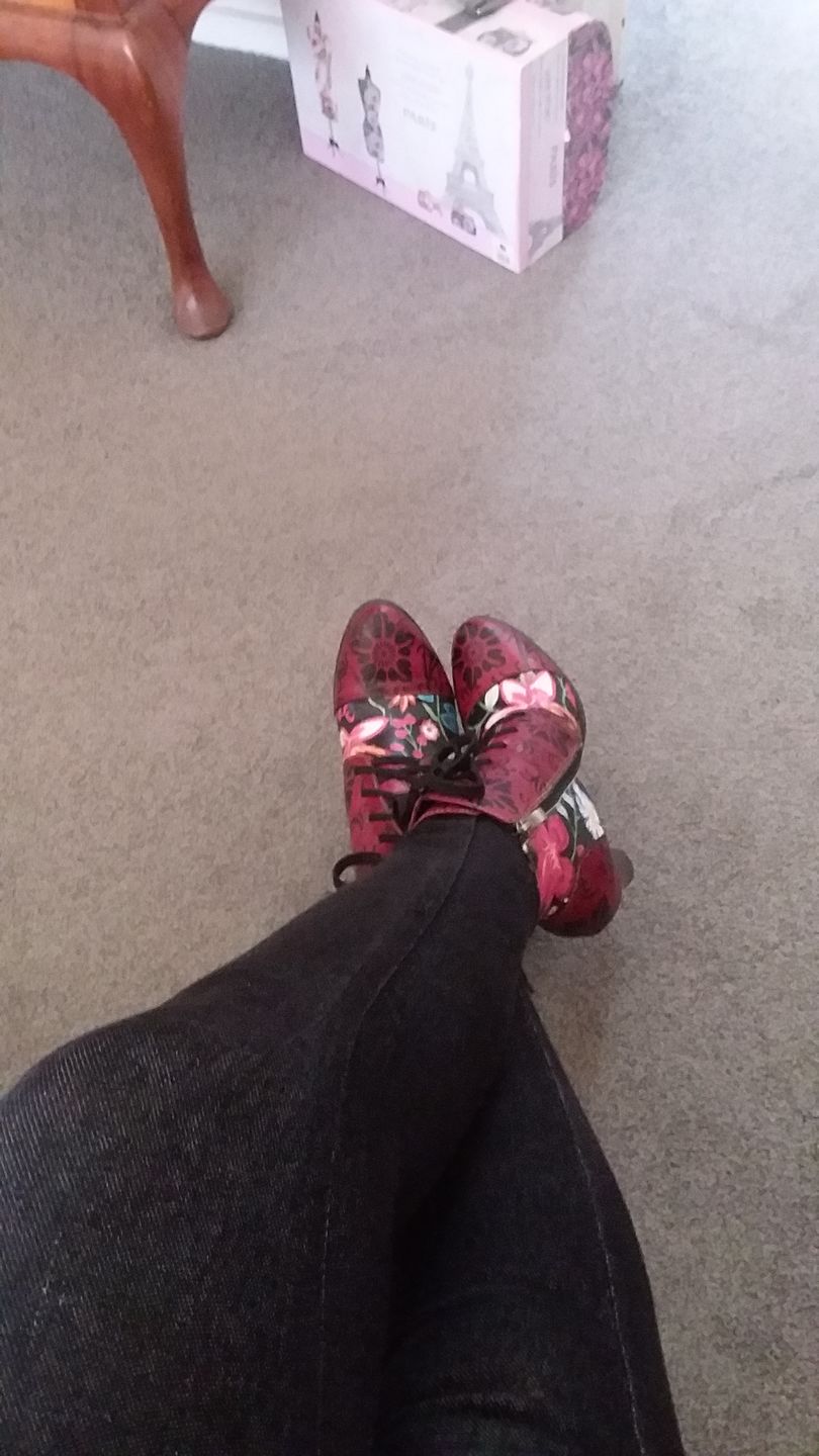 Customer photo review of Leather Hand Embossed Adjustable High Heel Boots