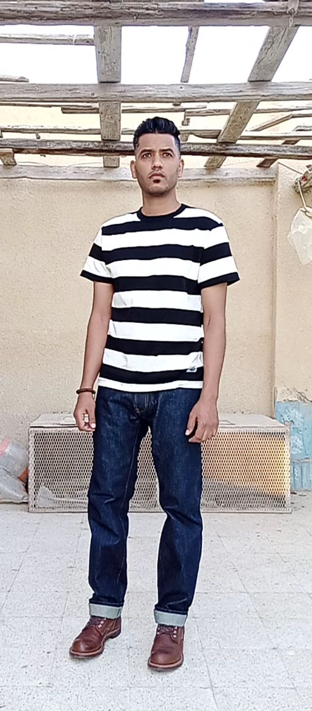 Customer photo review of Heavyweight Cotton Wide Striped T-Shirt - Black/White