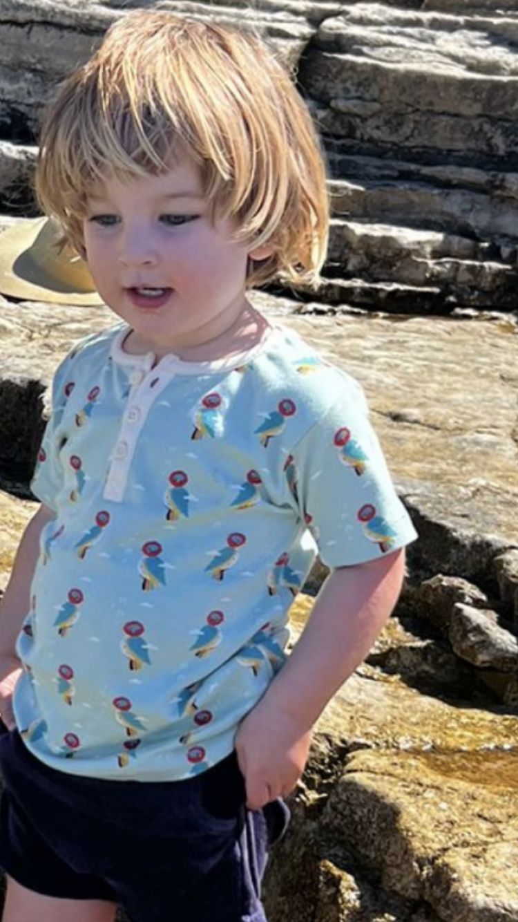 Customer photo review of Little Woodpecker Short Sleeve Henley Top