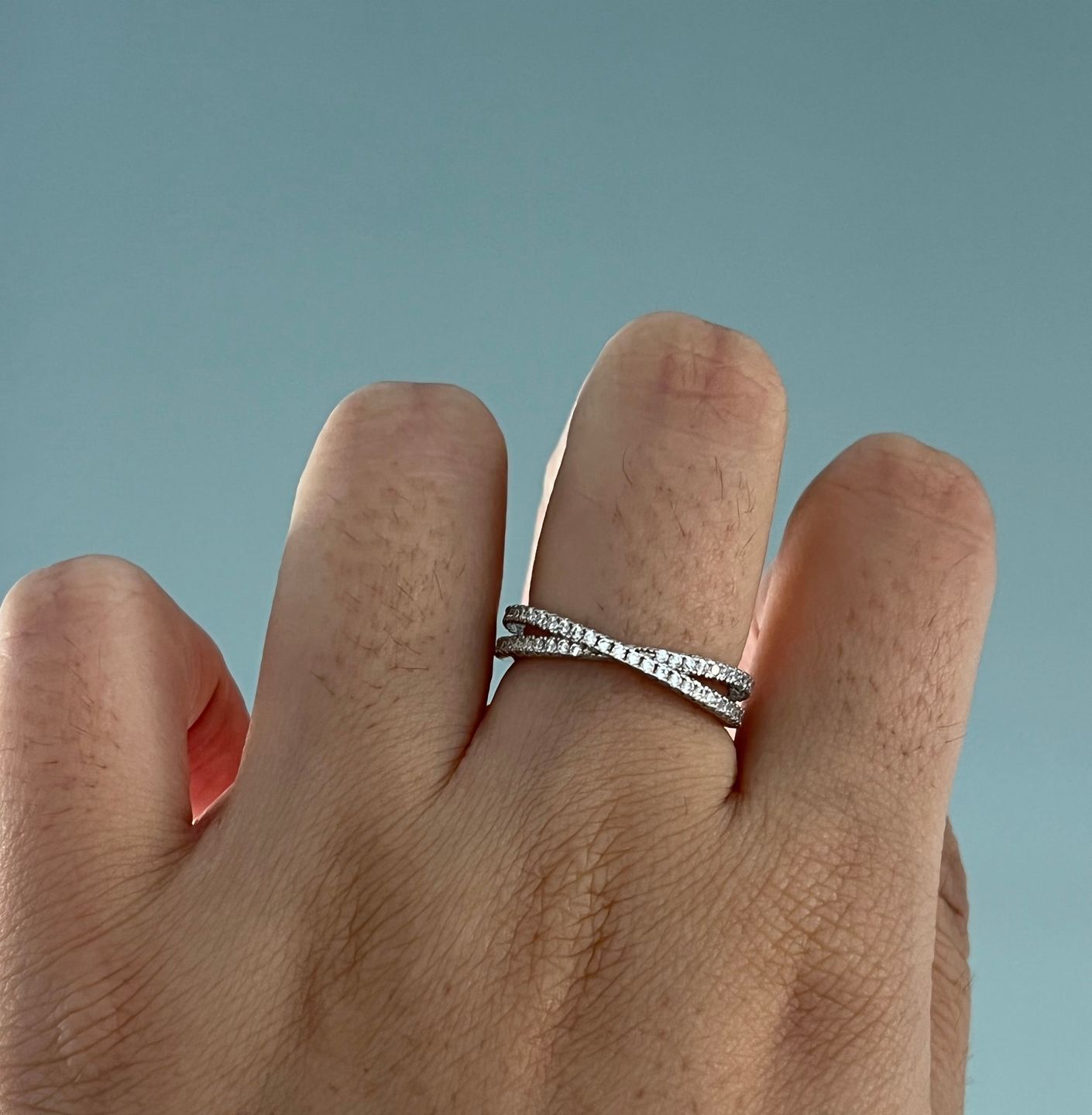 Customer photo review of Louily  X Criss Cross Wedding Band For Women In Sterling Silver