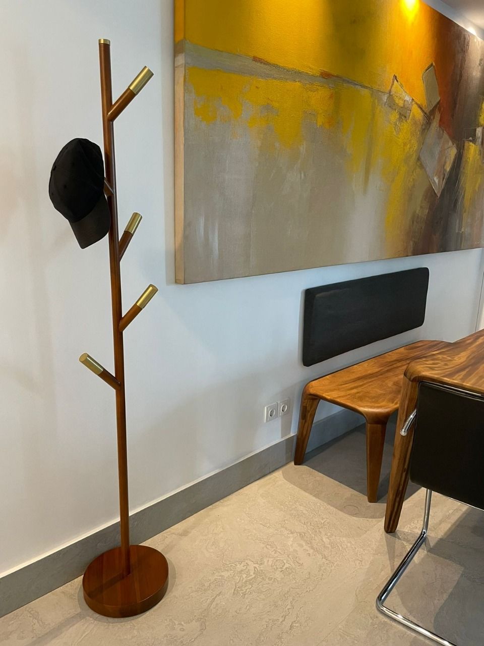 Customer photo review of Minimalist Teak Coat Rack – Branch Design