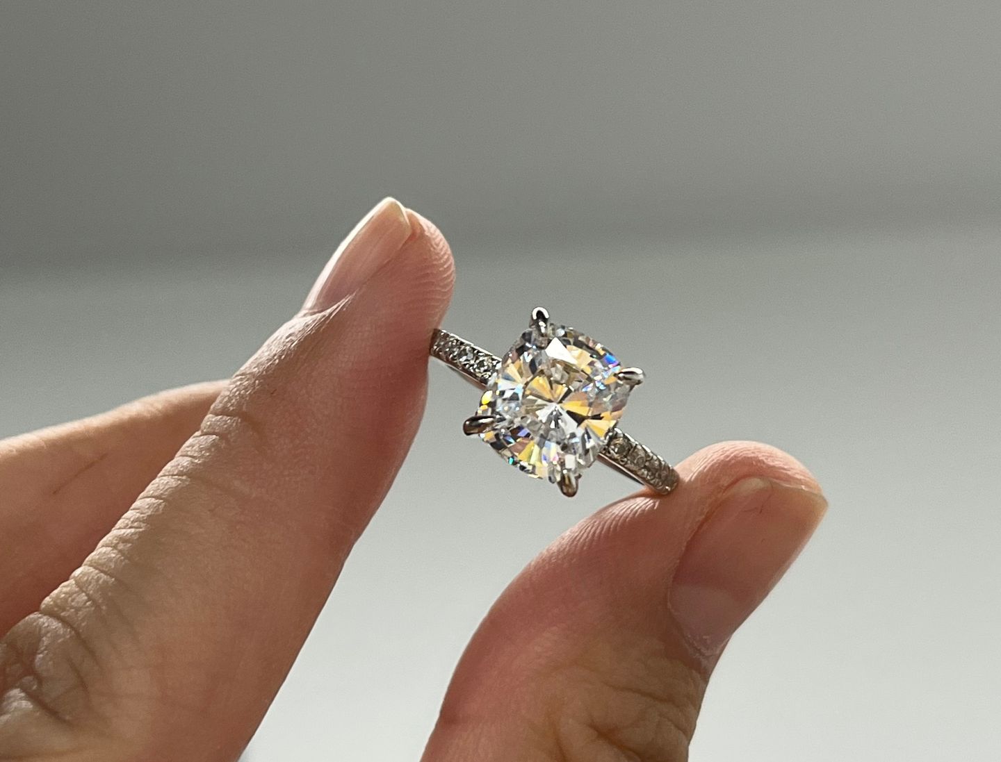 Customer photo review of S925 3.0Ct Cushion Cut Engagement Ring In Sterling Silver